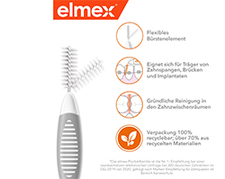 ELMEX Tarpdančių šepetėliai ISO 7 dydžio 1,3 mm pilkos spalvos, 8 vnt
