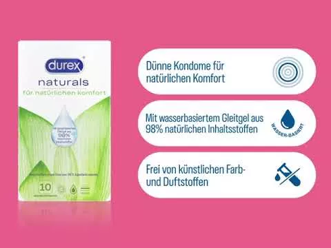 Vaizdo įrašas apie Durex naturals prezervatyvai su vandens pagrindo lubrikantu, 10 vnt