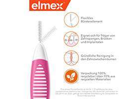 ELMEX Tarpdančių šepetėliai ISO 0 0,4 mm dydžio rožinės spalvos, 8 vnt