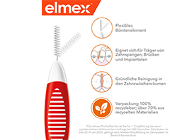ELMEX Tarpdančių šepetėliai ISO 2 dydžio 0,5 mm raudoni, 8 vnt