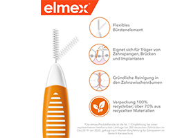 ELMEX Tarpdančių šepetėliai ISO 1 dydžio 0,45 mm oranžinės spalvos, 8 vnt