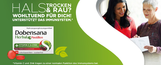 DOBENSANA Žolelių vyšnių skonio vitaminas C & Cinko pastilės, 16 vnt