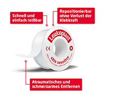 LEUKOPLAST "Skin Sensitive" 1,25 cmx2,6 m su apsauginiu žiedu, 1 vnt