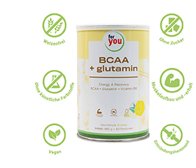 FOR YOU BCAA+glutaminas Energy & Recovery Lemon, 480 g