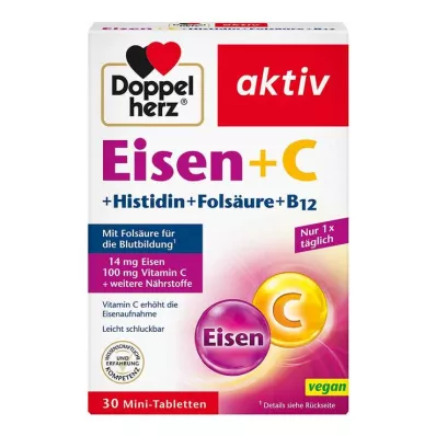 DOPPELHERZ Geležis+vit.C+L-Histidinas tabletės, 30 kapsulių DOPPELHERZ Geležis+vit.C+L-Histidinas tabletės, 30 kapsulių
