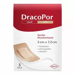 DRACOPOR Žaizdos tvarstis 5x7,2 cm sterilus odos spalvos, 5 vnt