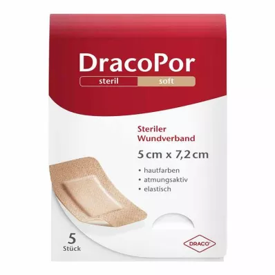 DRACOPOR Žaizdos tvarstis 5x7,2 cm sterilus odos spalvos, 5 vnt