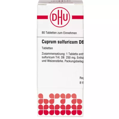 CUPRUM SULFURICUM D 6 tabletės, 80 kapsulių