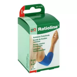 RATIOLINE ūmios fiksacijos tvarstis, sukibęs 8 cmx4 m, mėlynas, 1 vnt
