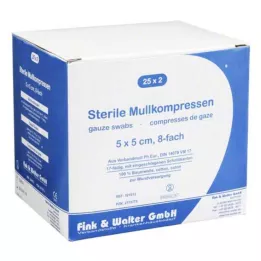 MULLKOMPRESSEN 5x5 cm sterilūs 8 kartus, 25X2 vnt