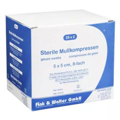 MULLKOMPRESSEN 5x5 cm sterilūs 8 kartus, 25X2 vnt