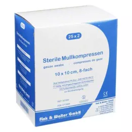 MULLKOMPRESSEN 10x10 cm sterilūs 8 kartus, 25X2 vnt