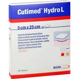 CUTIMED Hydro L hidrokoloidinis tvarstis plonas 5x25 cm, 12 vnt