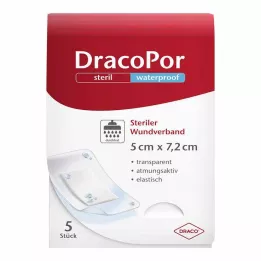 DRACOPOR neperšlampamas žaizdų tvarstis 5x7,2 cm sterilus, 5 vnt