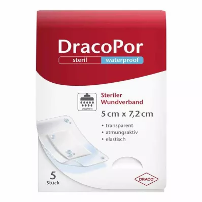 DRACOPOR neperšlampamas žaizdų tvarstis 5x7,2 cm sterilus, 5 vnt