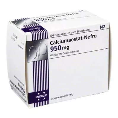 CALCIUMACETAT NEFRO 950 mg plėvele dengtos tabletės, 100 vnt CALCIUMACETAT NEFRO 950 mg plėvele dengtos tabletės, 100 vnt