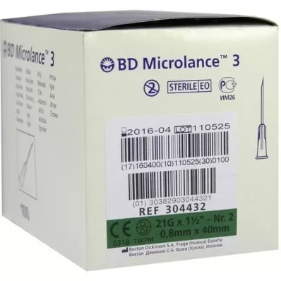 BD MICROLANCE Kaniulė 21 G 1 1/2 0,8x40 mm, 100 vnt