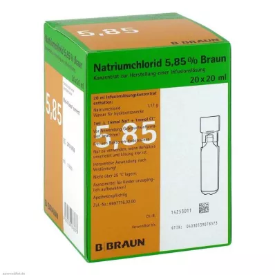NATRIUMCHLORID 5,85 % rudos spalvos MPC Infuzinis tirpalas, 20X20 ml