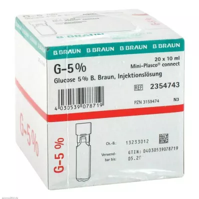 Gliukozės 5% Braun Mini Plasco connect injekcinis tirpalas, 20X10 ml Gliukozės 5% Braun Mini Plasco connect injekcinis tirpalas, 20X10 ml