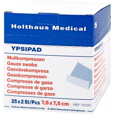 MULLKOMPRESSEN Ypsipad 7,5x7,5 cm sterilus 8 kartus, 25X2 vnt MULLKOMPRESSEN Ypsipad 7,5x7,5 cm sterilus 8 kartus, 25X2 vnt
