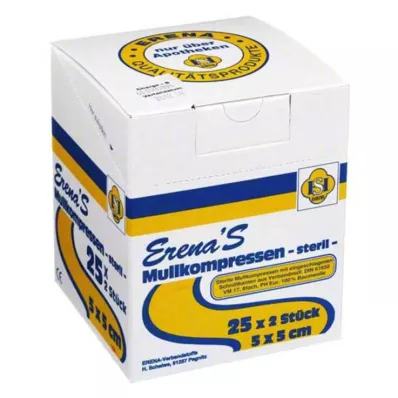 ERENA Marlės kompresas 5x5 cm sterilus 8 kartus, 25X2 vnt