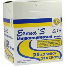 ERENA Marlės kompresas 7,5x7,5 cm sterilus 8x, 25X2 vnt