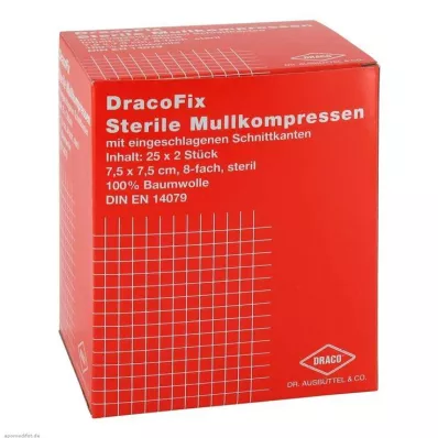 DRACOFIX PEEL Kompresai 7,5x7,5 cm sterilūs 8 kartus, 25X2 vnt DRACOFIX PEEL Kompresai 7,5x7,5 cm sterilūs 8 kartus, 25X2 vnt