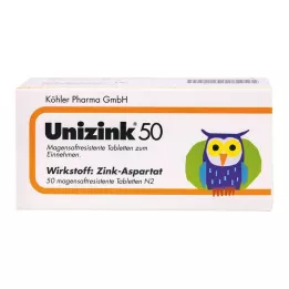 UNIZINK 50 enterinėmis plėvele dengtų tablečių, 50 vnt