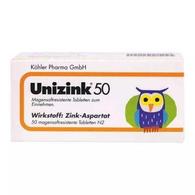 UNIZINK 50 enterinėmis plėvele dengtų tablečių, 50 vnt
