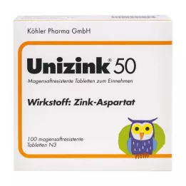UNIZINK 50 enterinėmis plėvele dengtų tablečių, 100 vnt