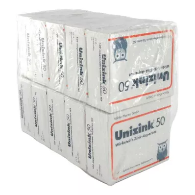 UNIZINK 50 enterinėmis plėvele dengtų tablečių, 10X100 vnt
