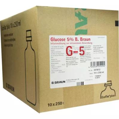 Gliukozė 5% B.Braun Ecoflac P, 10X250 ml Gliukozė 5% B.Braun Ecoflac P, 10X250 ml