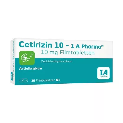 CETIRIZIN 10-1A Pharma plėvele dengtos tabletės, 20 vnt CETIRIZIN 10-1A Pharma plėvele dengtos tabletės, 20 vnt