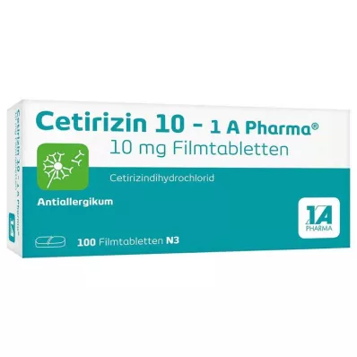 CETIRIZIN 10-1A Pharma plėvele dengtos tabletės, 100 vnt CETIRIZIN 10-1A Pharma plėvele dengtos tabletės, 100 vnt