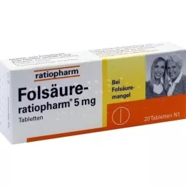 FOLSÄURE-RATIOPHARM 5 mg tabletės, 20 vnt