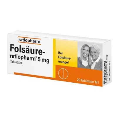 FOLSÄURE-RATIOPHARM 5 mg tabletės, 20 vnt