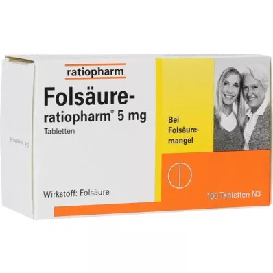 FOLSÄURE-RATIOPHARM 5 mg tabletės, 100 vnt