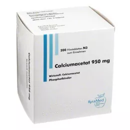 CALCIUMACETAT 950 mg plėvele dengtos tabletės, 200 vnt