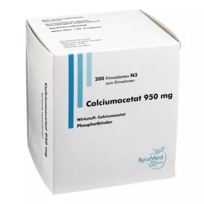 CALCIUMACETAT 950 mg plėvele dengtos tabletės, 200 vnt
