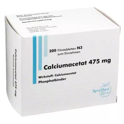 CALCIUMACETAT 475 mg plėvele dengtos tabletės, 200 vnt CALCIUMACETAT 475 mg plėvele dengtos tabletės, 200 vnt