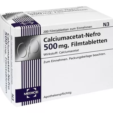 CALCIUMACETAT NEFRO 500 mg plėvele dengtos tabletės, 200 vnt