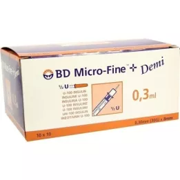 BD MICRO-FINE+ Insulinspr.0,3 ml U100 0,3x8 mm, 100 vnt