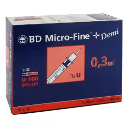 BD MICRO-FINE+ Insulinspr.0,3 ml U100 0,3x8 mm, 100 vnt