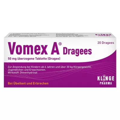 VOMEX A Dragees 50 mg dengtos tabletės, 20 vnt VOMEX A Dragees 50 mg dengtos tabletės, 20 vnt