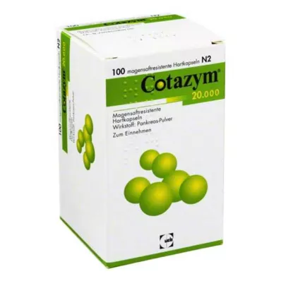 Cotazym 20 000 granulių skrandyje neirios kapsulės, 100 vnt