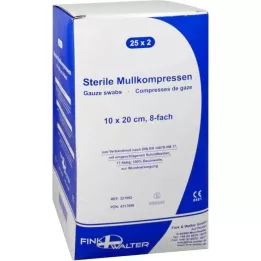 MULLKOMPRESSEN 10x20 cm sterilūs 8 kartus, 25X2 vnt
