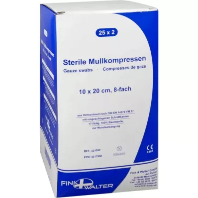 MULLKOMPRESSEN 10x20 cm sterilūs 8 kartus, 25X2 vnt MULLKOMPRESSEN 10x20 cm sterilūs 8 kartus, 25X2 vnt