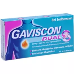 GAVISCON Dvigubos 250mg/106,5mg/187,5mg kramtomosios tabletės, 16 vnt