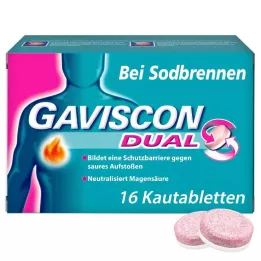GAVISCON Dvigubos 250mg/106,5mg/187,5mg kramtomosios tabletės, 16 vnt