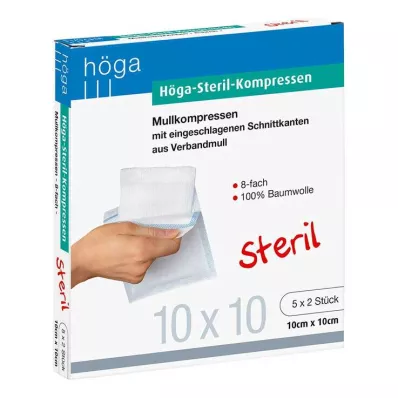HÖGA-KOMPRESSEN 10x10 cm sterilūs 8 kartus, 5X2 vnt HÖGA-KOMPRESSEN 10x10 cm sterilūs 8 kartus, 5X2 vnt